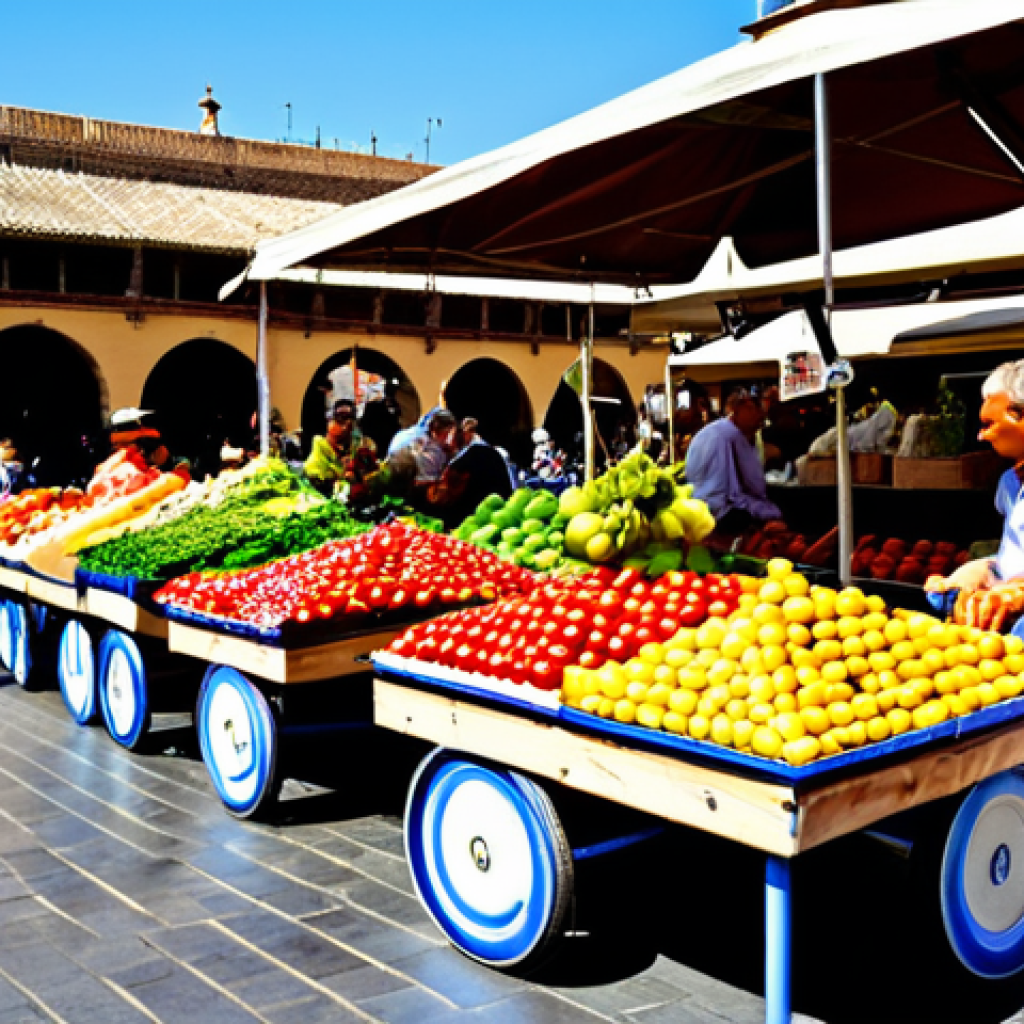 소셜 미디어를 활용한 고객 지원 접근법 - **Image:** A vibrant, bustling marketplace in Seville, Spain.
**Prompt:** "A colorful outdoor ma...