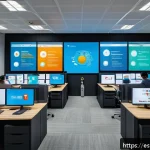Home 20 고객 지원 최적화를 위한 필수 도구 - A modern customer support center scene in Mexico City, showing diverse agents working at sleek desks...