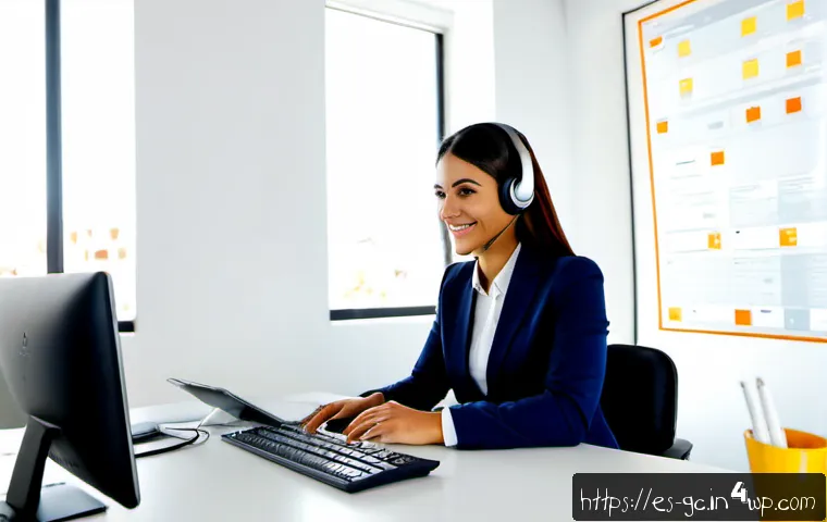 Home 16 고객 지원의 디지털 전환 전략 - Photorealistic modern customer support transformation scene in a bright Madrid office, a friendly Sp...