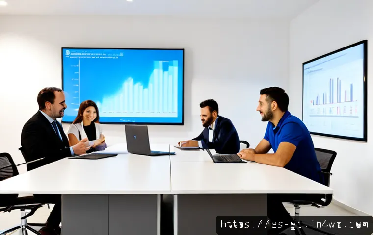 Home 17 고객 지원 팀의 성과 분석 및 보고서 작성 - Photorealistic customer support performance review in a modern Madrid office, diverse Spanish-speaki...